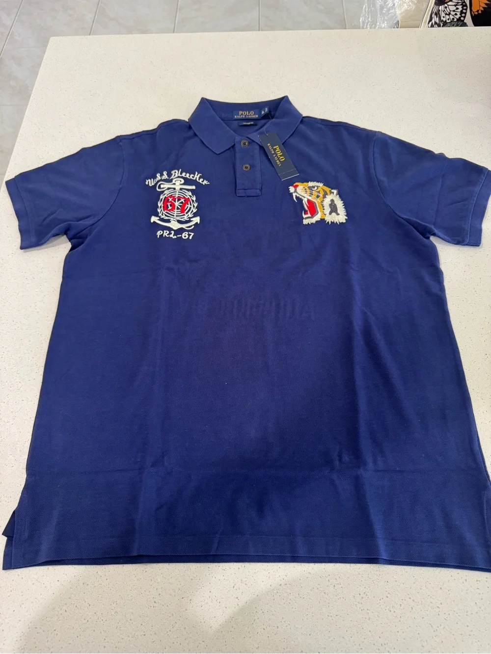 NWT Polo Ralph Lauren Tiger Embroidered Polo Shirt Dark Cobalt XL Custom Slim